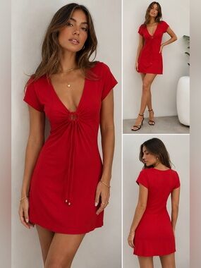 Express Red Ring Detail Mini Dress XS Y2K Bodycon 2007